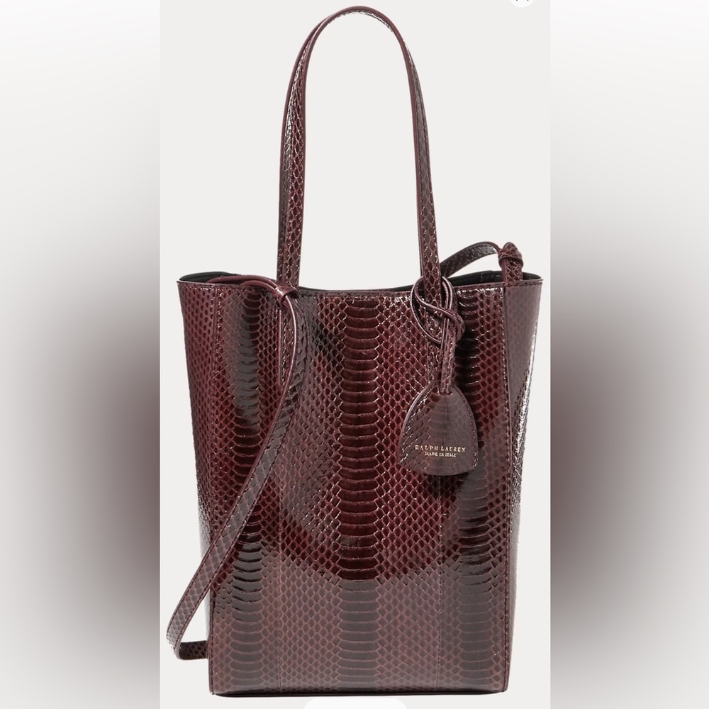 Ralph Lauren Collection Ayers Mini Modern Tote in Bordeaux snake skin